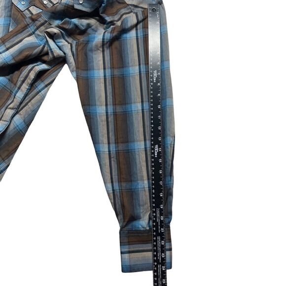 VTG Ely Cattleman Mens Shirt 2XL Plaid Brown Blue LS Pearl Snap Collared Western - Picture 9 of 11